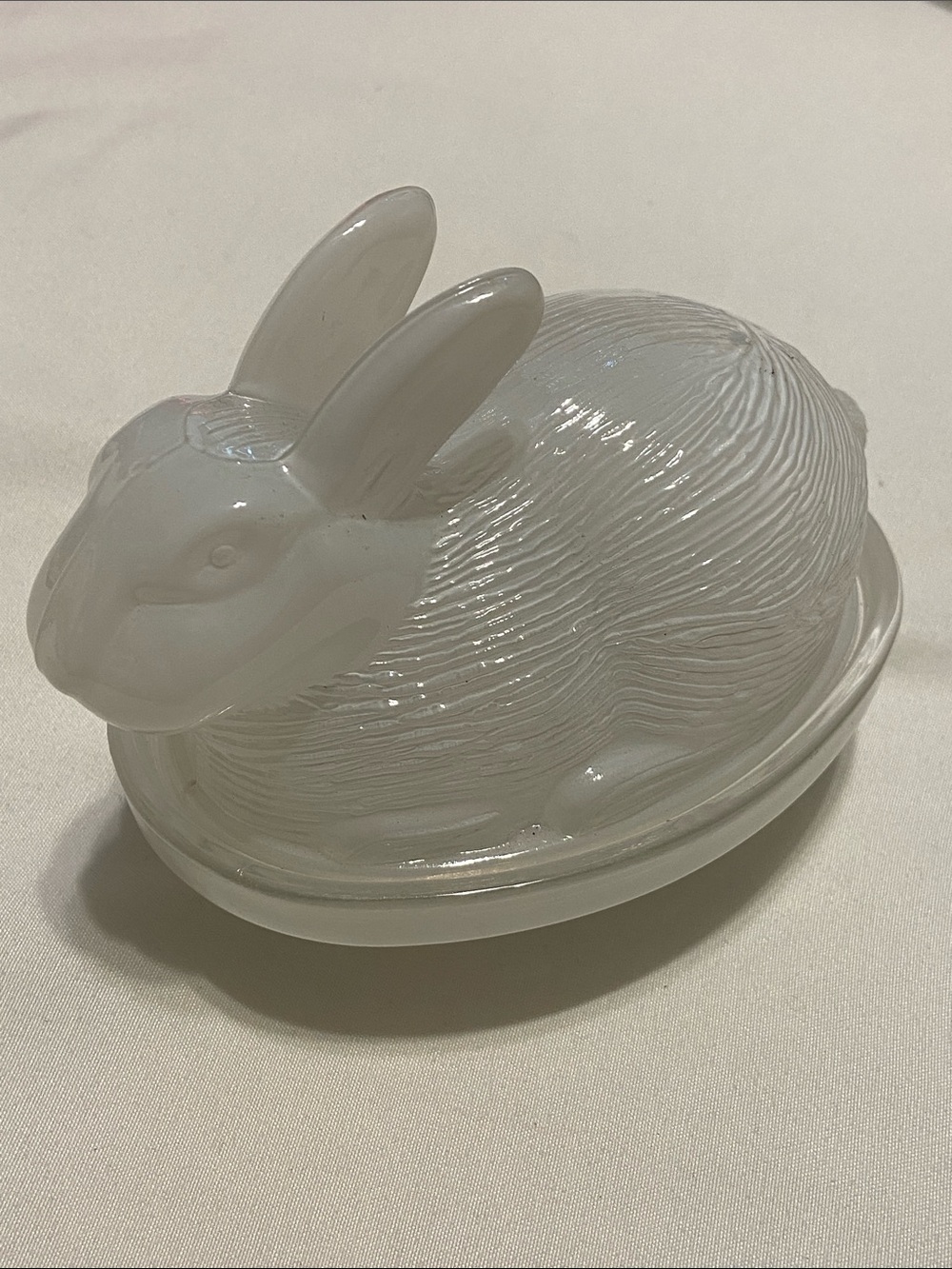 White Glass Bunny Covered Dish